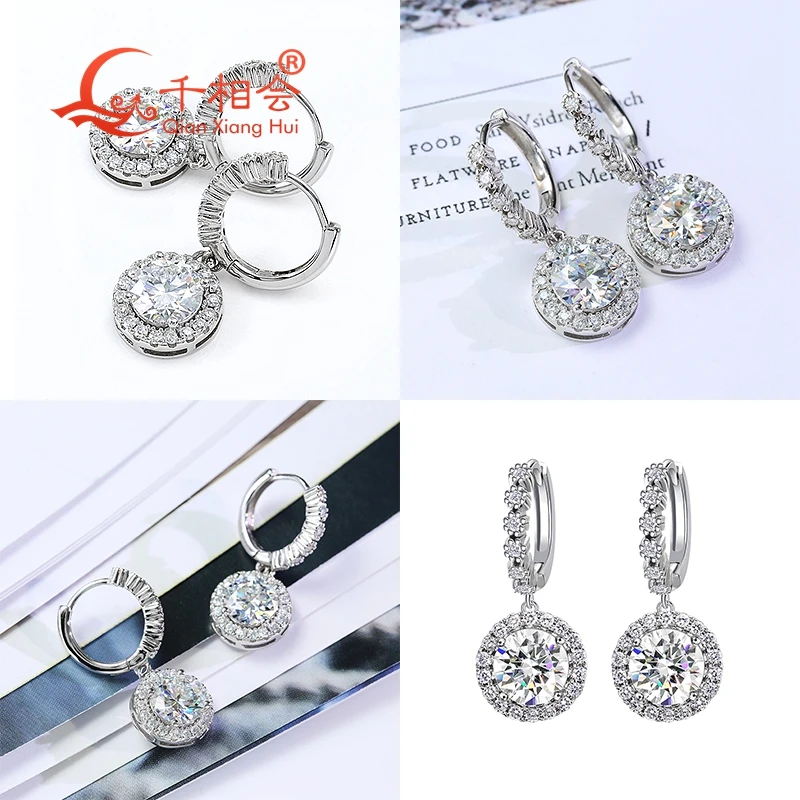 6.5mm 1ct halo round shape 925 silver white color D VVS moissanite stone ear stud Earring gift dating women wedding