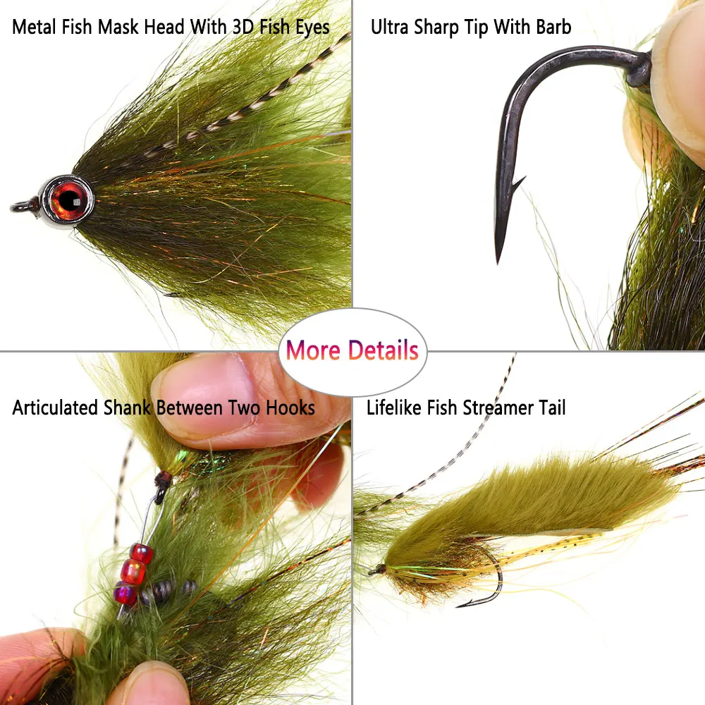 1/4 Stück, langer, beweglicher Köder in Form eines großen Fisches, Fliegenköder, Blinkköder, Grizzly-Sattel-Hackle-Köder, für Forellen, Hechte, Muske, Barsche, zum Angeln im Meer. – Detail 3