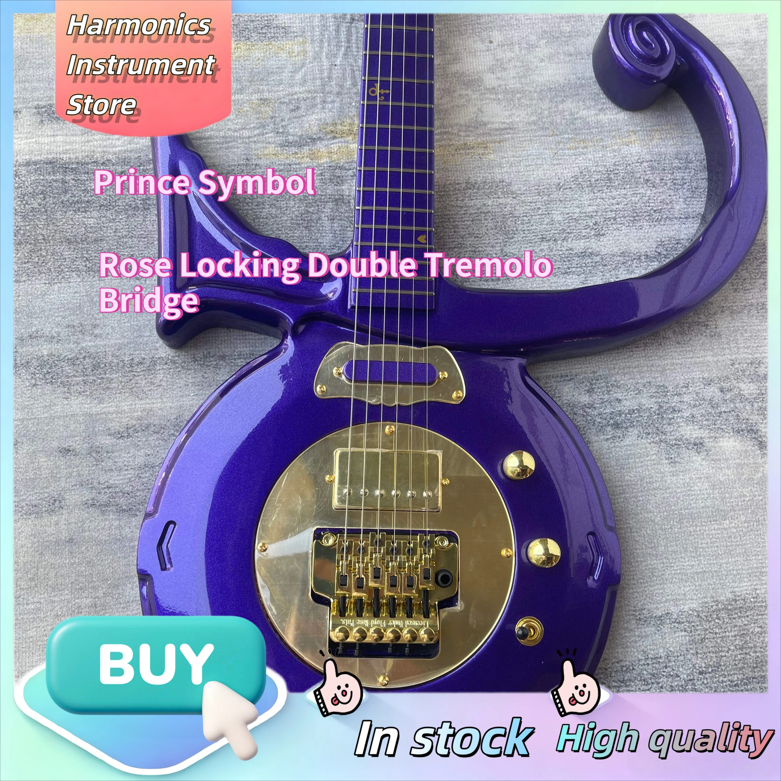 1996 Prince Symbol Unique Electric Guitar Dual Pickup Floyd Rose Locking Double Tremolo Bridge, Metallic Purple Limited Guitar