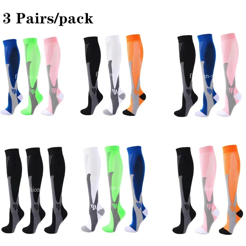 

3 Pairs Compression Socks Men Women Varicose Diabetes Pregnancy Socks Gym Outdoor Running Cycling Basketball Hiking Sports Socks