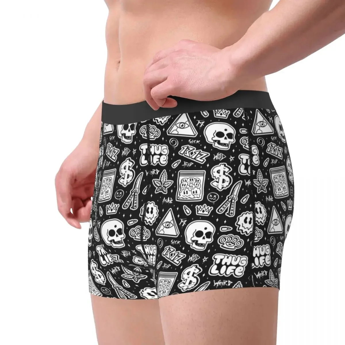 Men's Thug Life  Skull Street Graffiti Style Underwear Humor Boxer Shorts Panties Male Breathable Underpants