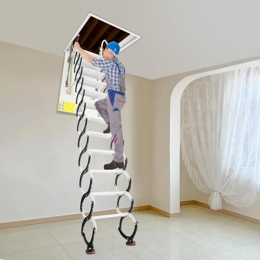 سلم عطلي قابل للطي بـ 12 خطوة مع درابزين لسهولة الوصول والتخزين