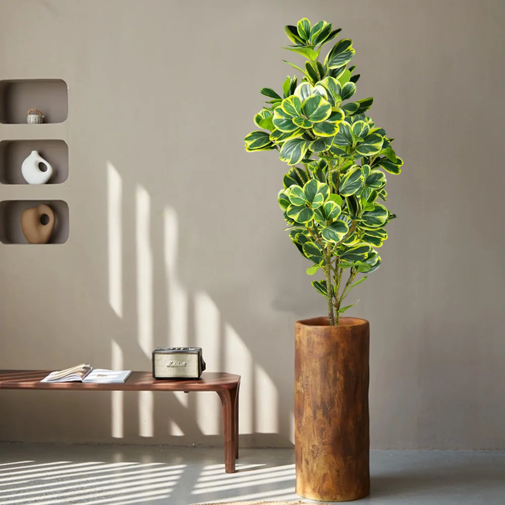 76cm/115cm Artificial Ficus Tree Fake Tropical Plants Plastic Rubber Branch Green Heart-Leaves for Home Garden Outdoor Decor