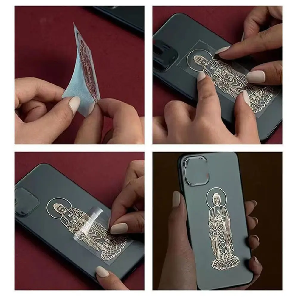 Buddhist Phone Case Stickers Gold Color Buddha Metal Sticker Chinese Mythology Lucky Charm DIY Mobile Phone Decorative Sticker