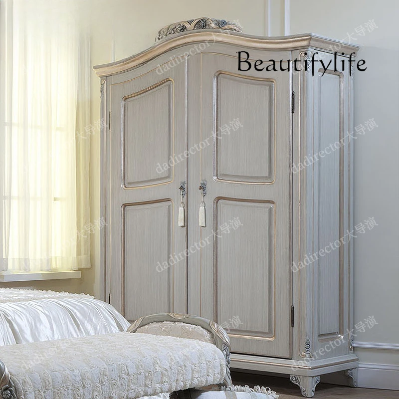 European solid wood wardrobe French retro old wardrobe carved storage cabinet two doors three doors wardrobe