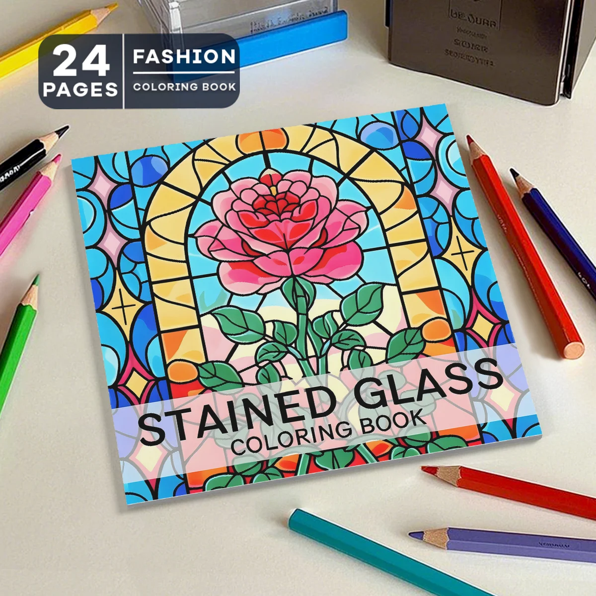 Coloring Book For Adults - Vibrant Flower Designs Reflecting on Glass, Creative and Relaxing Color Doodle Fill Book