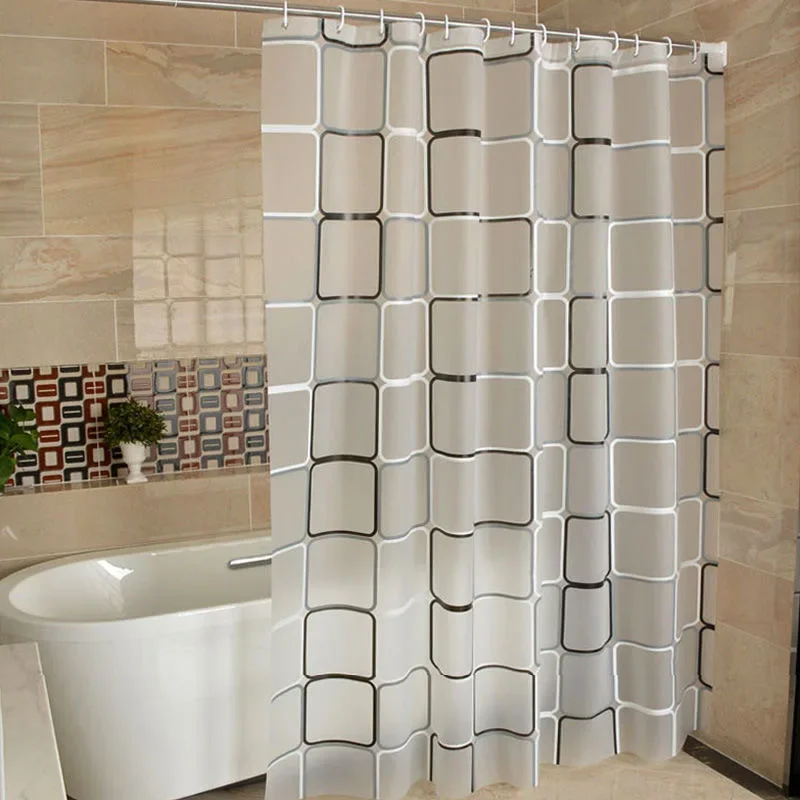 Bathroom Shower Curtains Waterproof Bath Curtain PEVA Modern Geometric Plaid Pattern Farmhouse Household Decoration Translucent
