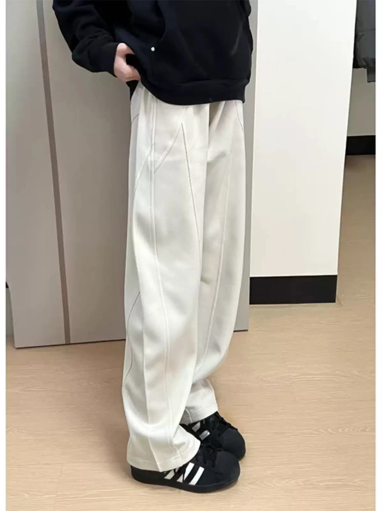 

Beige Straight Leg Sports Pants Men's Spring Autumn Deconstructed Wide Leg Casual Sport Trousers Cleanfit Low Elastici