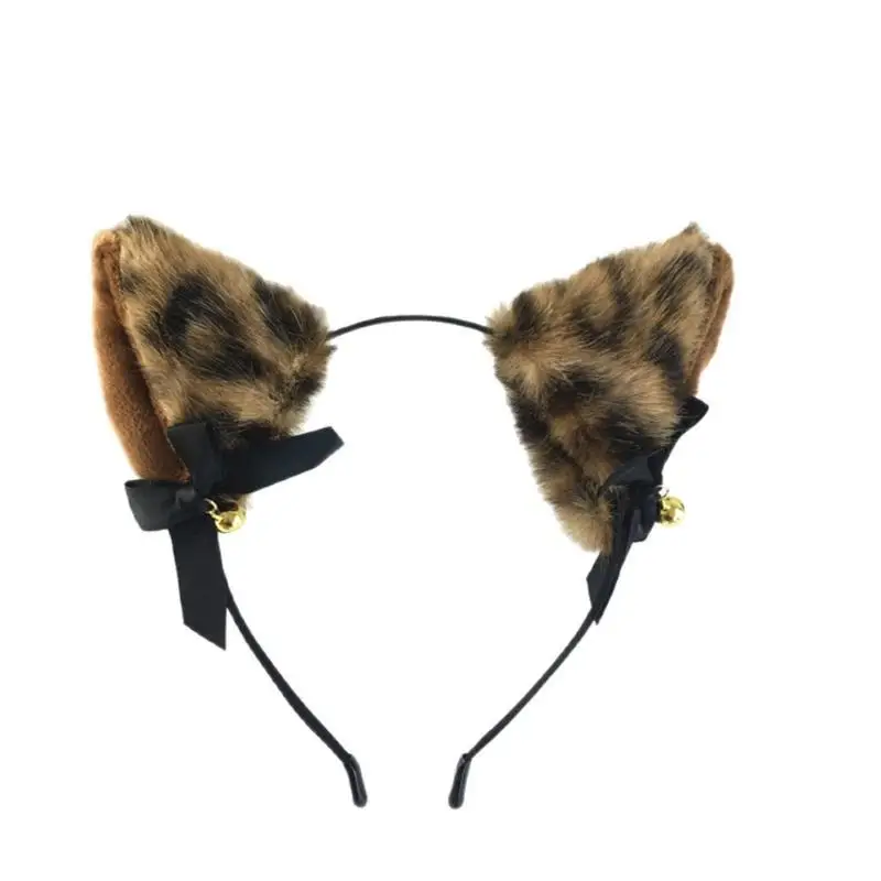 

39BB 2Pcs Faux Furs Cats Dog Animal Ears Headbands with Bells Collar Hair Accessory