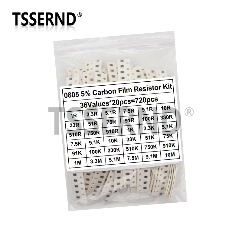 720pcs 5% 0603 0805 1206 SMD Chip Resistor Assorted Kit 1 ohm - 10M 36valuesX20pcs=720pcs Resistance Sample set