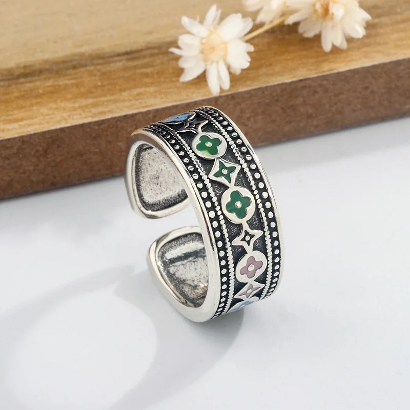 2024 New Arrival Trendy Flower Design Thai Silver Female Ring Jewelry For Women Christmas Gifts No Fade