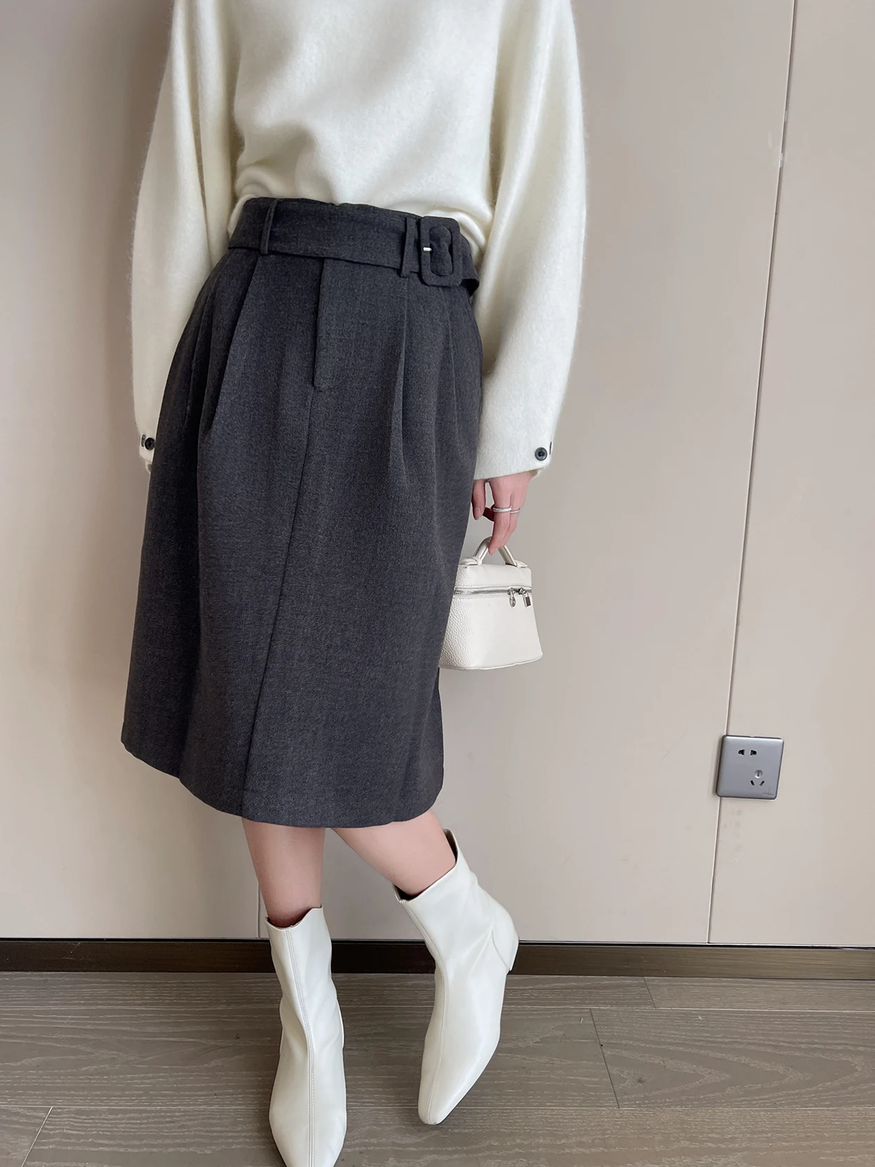 

Новая женская зимняя шерстяная юбка А-силуэта с высокой талией, плиссированная, с поясом, в корейском стиле, для офиса