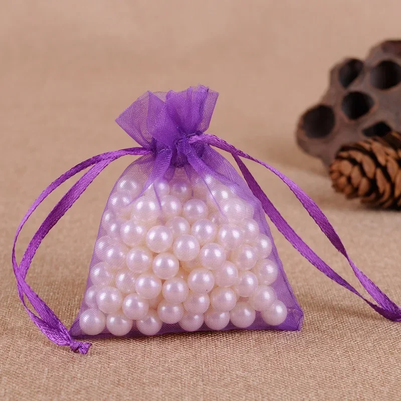 100pcs Dark Purple Gift Bags Jewelry Bags And Packaging Organza Bag Drawstring Bag Wedding/woman Travel Storage Display Pouches