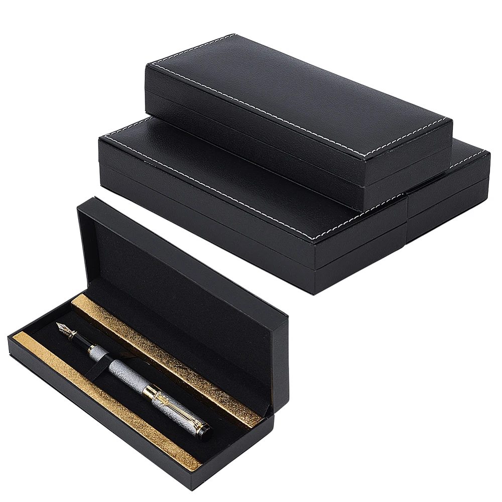 4 Pack Pen Gift Box Empty Gold Rectangle Pen Display Case Bulk Set for Fountain Ballpoint Pens Organizer Office Business Gifts