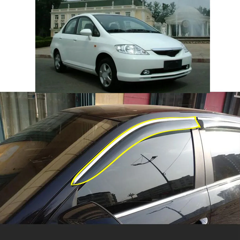 Car Body Styling Sticker Plastic Window Glass Wind Visor Rain/Sun Guard Vent Parts For Honda Fit Jazz Sedan 2003+