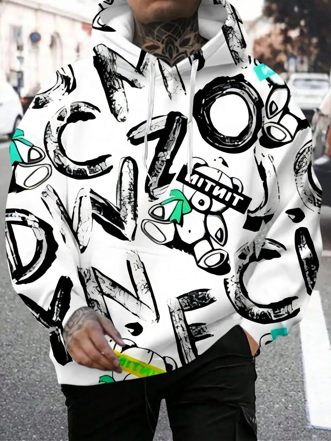 New model: men’s hooded long-sleeve loose-fitting casual printed basic sweatshirt. Perfect for young people in spring, summer, a