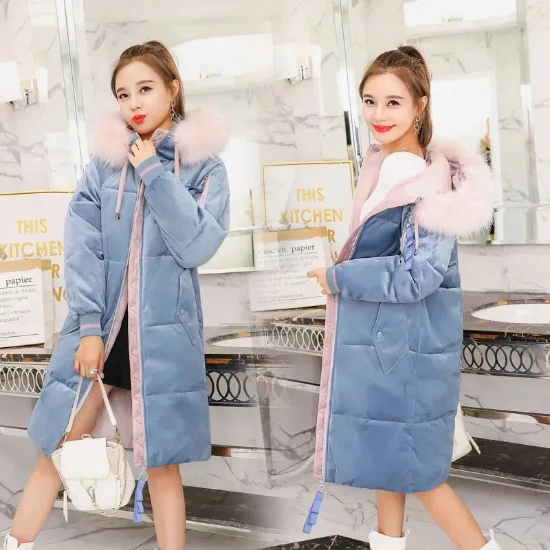 

Winter Women Parka Fur Collar Hooded Jackets Thicken Warm Cotton-padded Puffer Coats 2023 New Casual Long Loose Outerwear