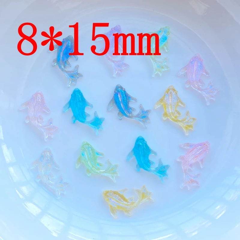 100Pcs Resin 3D Colorful Mini Shiny Goldfish Flatback Figurines Scrapbook Wedding Applique Nail Art Decor Crafts