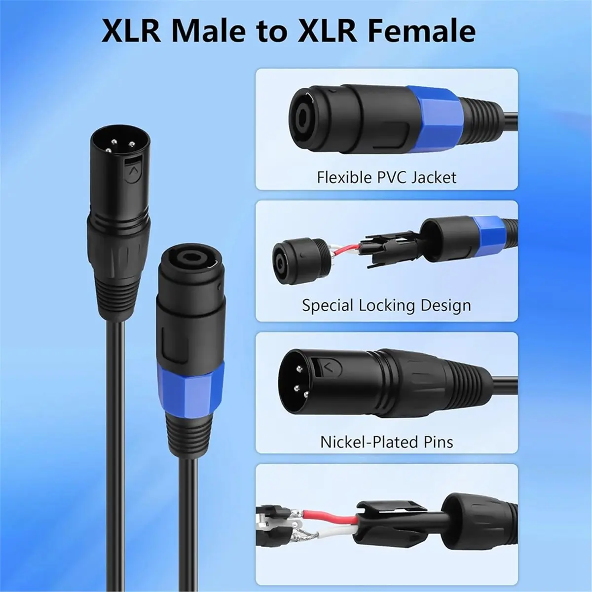 DT75BG Speakon to XLR Speaker Cable, XLR Male to Speakon Female Audio Adapter with Twist Lock for Amplifier Pro DJ PA Stage