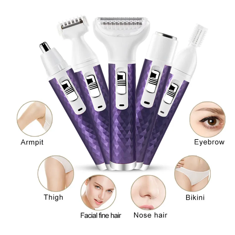 Bunte 5 in 1 Elektro rasierer Clipper Nase Ohr Haars ch neider für Frauen Augenbrauen Trimmer Gesicht Bein Bikini Dame Epilierer Rasierer