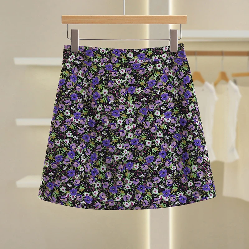 

Slimming High Waist Floral Print f-length Skirt Women's Faion Summer 2025 Brand New Sle A-line Skirt Polyester Fiber