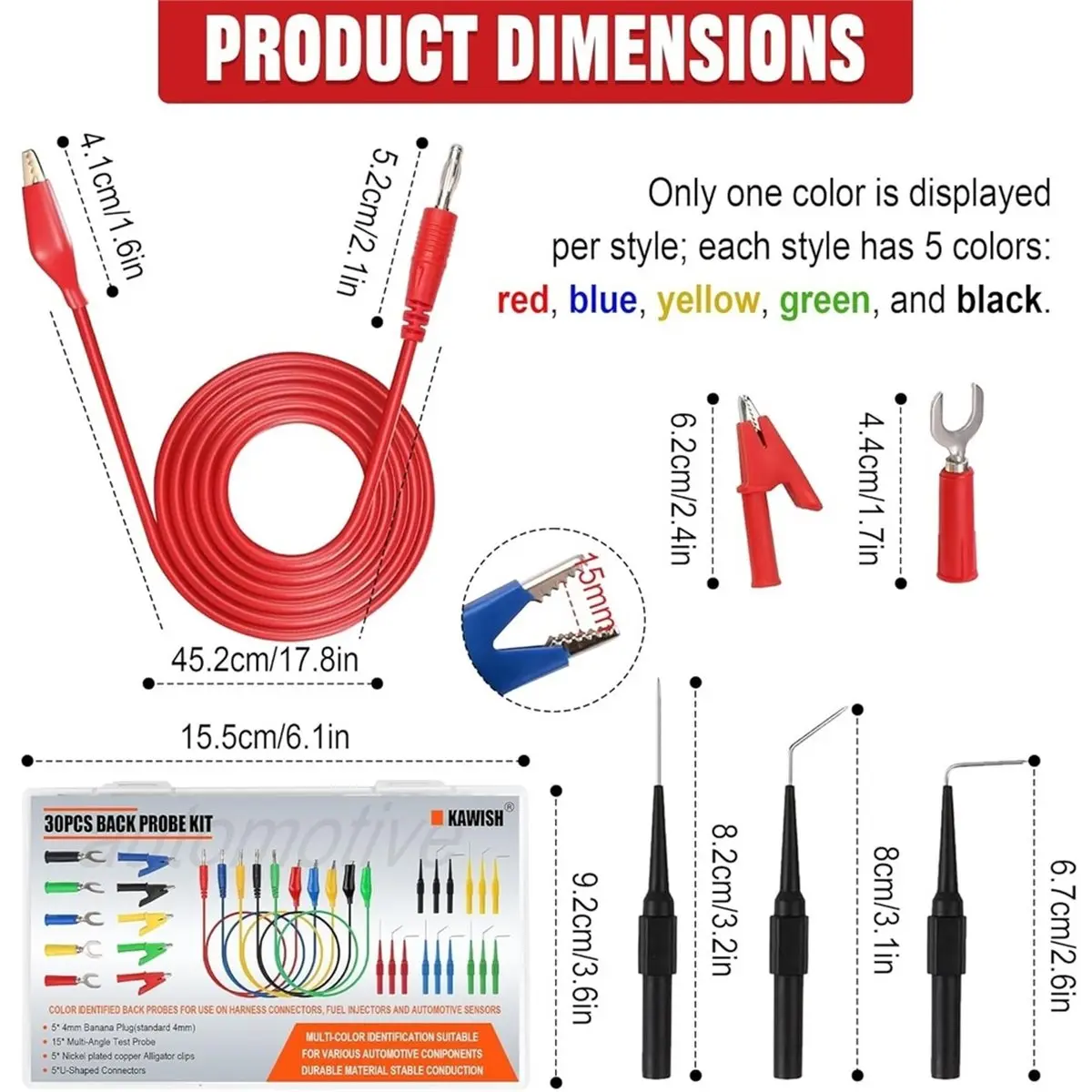 DT38 30pcs Back Probe Kit,Multimeter Back Probe Pins with Test Leads and Banana Plug to Copper Alligator Clips,for Car Repair
