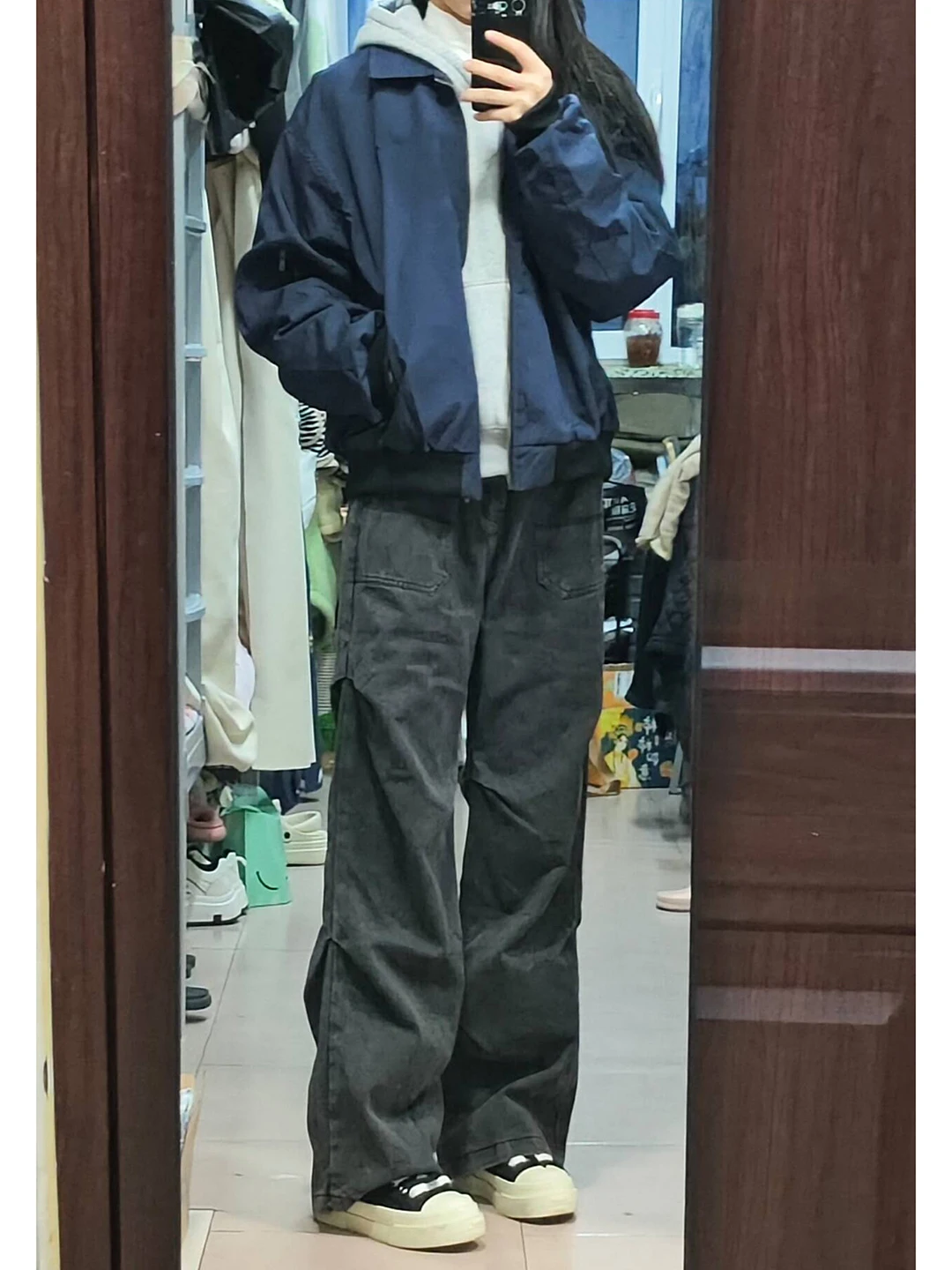 

Men's And Women's Winter Folded Hem Denim Pants Loose Wide Leg Micro Flared Cleanfit Straight Workwear Trousers