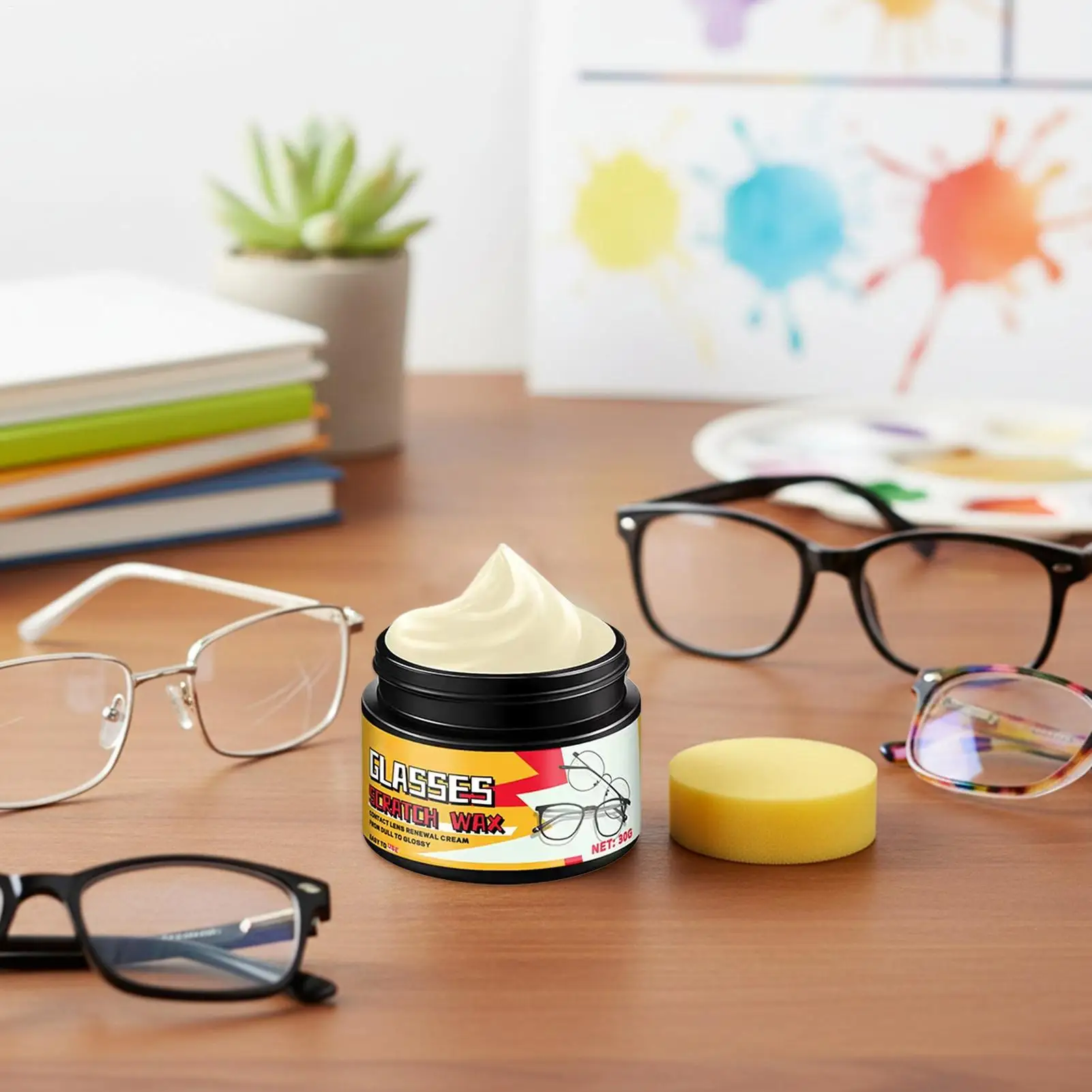 Eyeglass Scratch Remover 30g Cleaner Eraser Wax with Sponge Eye Glass Scratch Remover for Cleaning Car Fog Watch Screen Phone