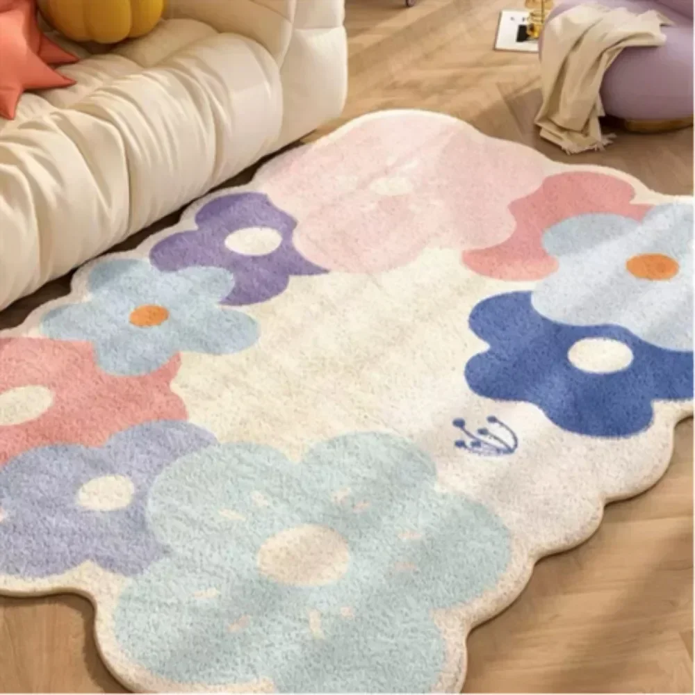 Colorful Flower Thickened Decoration Rug Sofa Coffee Table Footrest Non-slip Washable Floor Mat Home Decor Play Mat Baby 침대 옆 담요