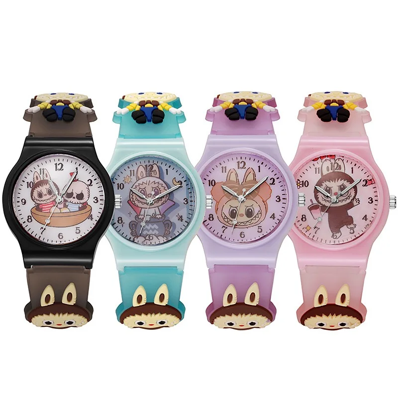 ساعة أطفال من Labubu كارتونية ثلاثية الأبعاد بحزام سيليكون للفتيات كوارتز للأطفال هدية عيد ميلاد لطلاب المرحلة الابتدائية Labubu·