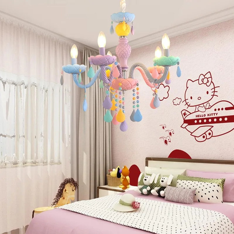 Rainbow Crystal Chandelier European ceiling chandelier children's bedroom Princess lamp 110V / 220V lighting