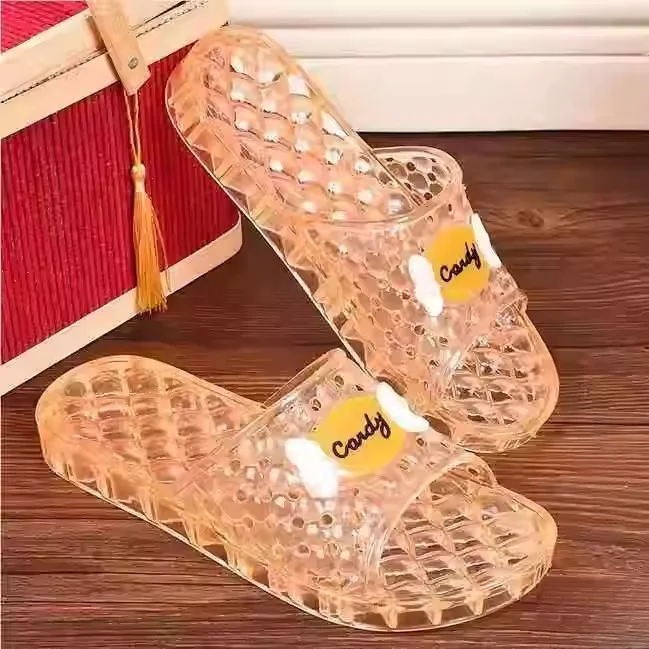 

Large Size Women's Summer Indoor Home Bathroom Anti-Slip Soft Bottom PVC Crystal Transparent Plastic Slippers Odorless