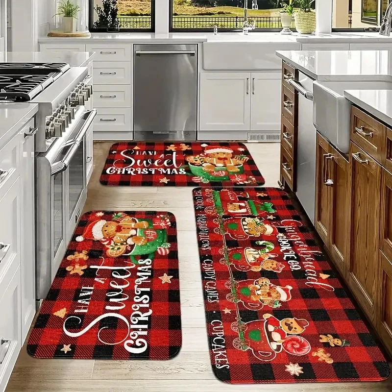 Christmas Cookies Tree Red Color Floor Mat Home Kitchen Non-slip Mat Merry Christmas Decoration for Home Happy New Year 2026