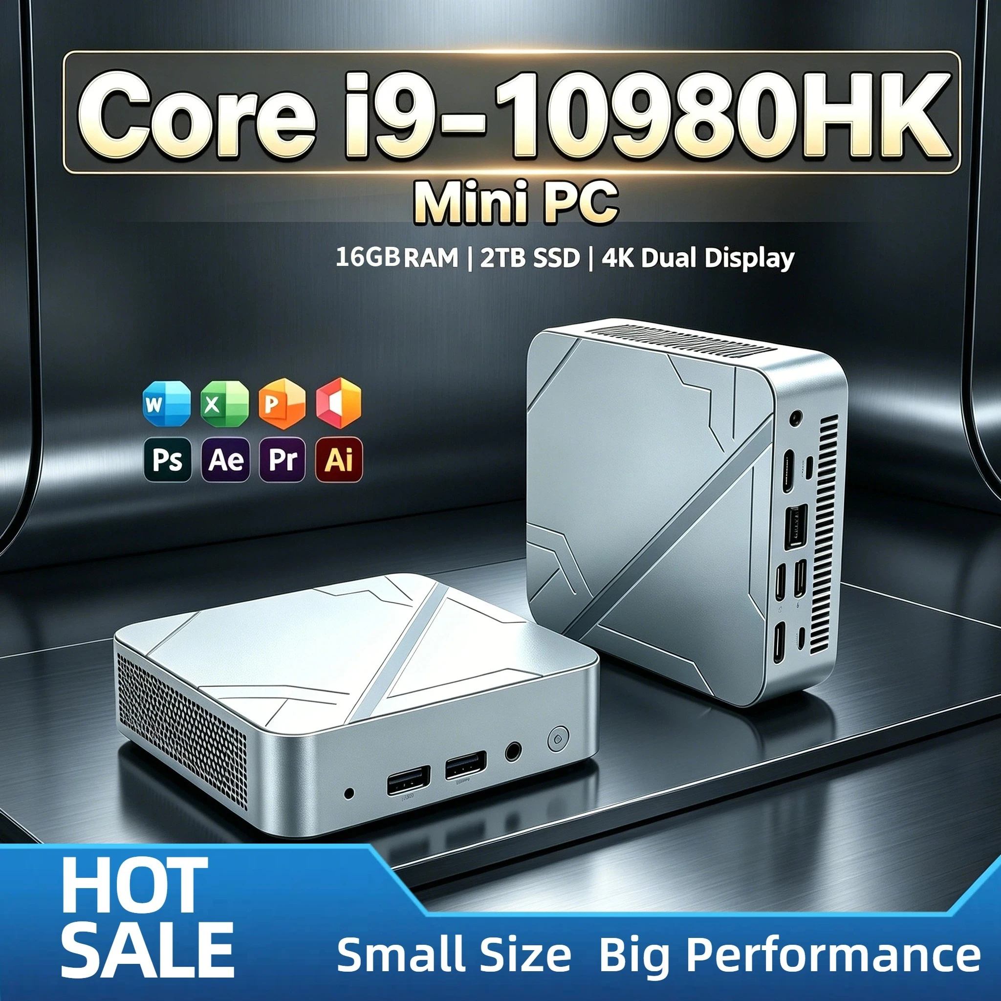 Intel Core i9-10980HK Small Form Factor PC 16GB 2TB NVMe SSD Triple 4K Output WiFi6 BT5.2 High Performance Office Home Desktop