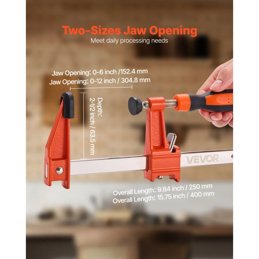 Braçadeiras de barra para carpintaria 2 pacotes de 6 polegadas e 2 pacotes de braçadeira F com chave de 12 polegadas