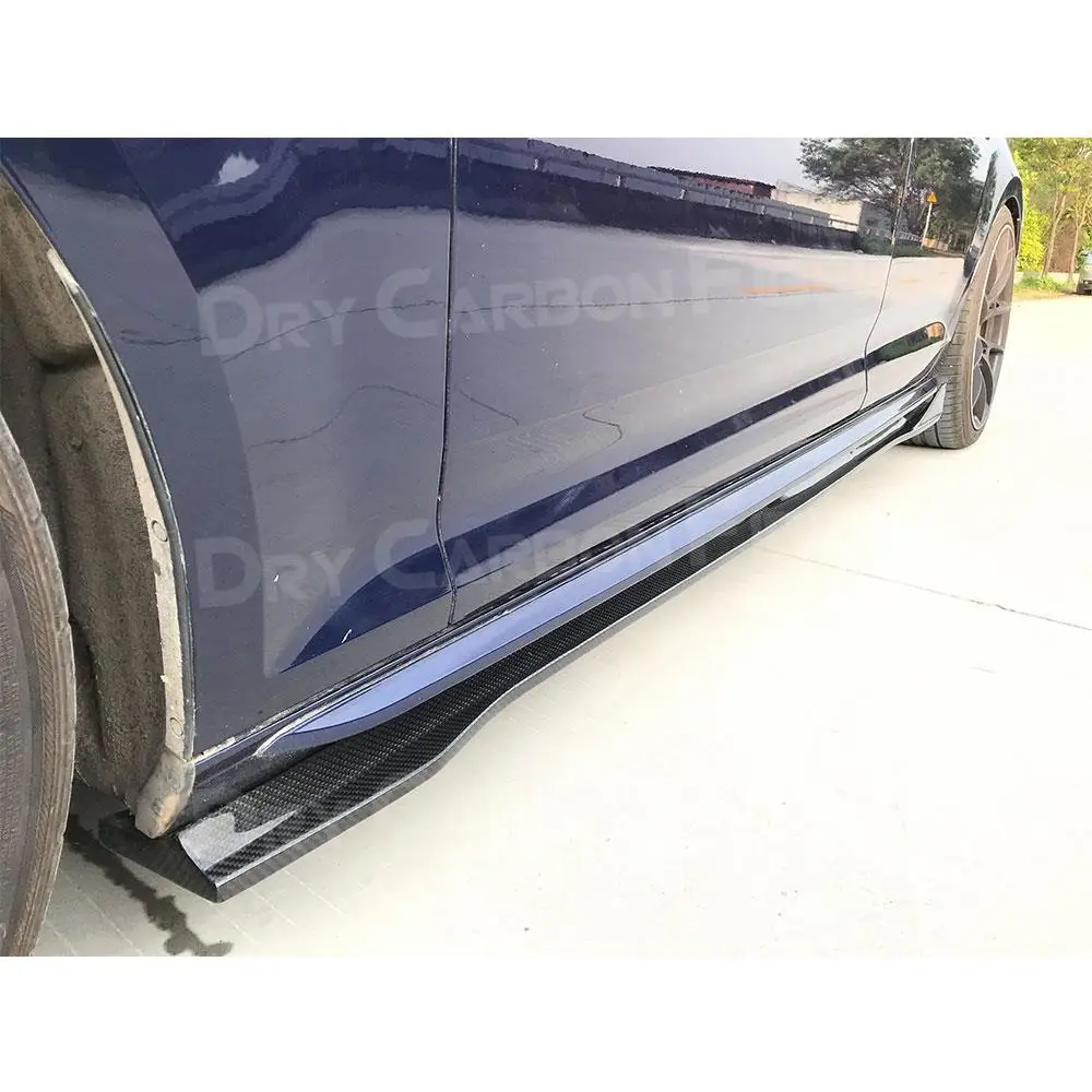 Dry Carbon Side Skirts Spoiler For Audi A4 Sline Sport S4 Sedan B10 2019 2020 Fiber Glass Door Bumper Lip Covers Car Styling