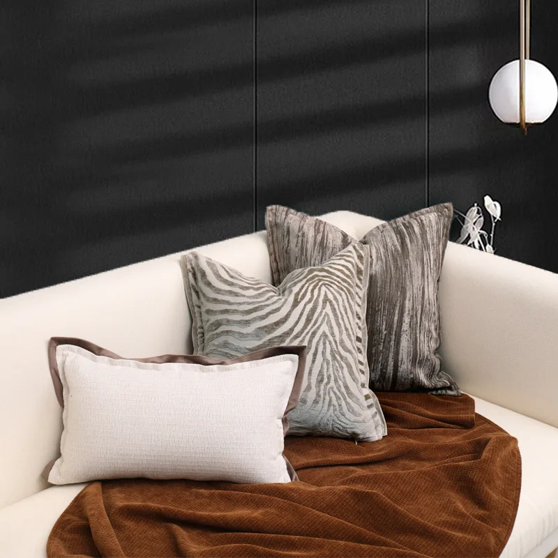 Modern Nordic style coffee-colored zebra print sofa cushion cover for living room, homestay, hotel, and bedroom large backrest