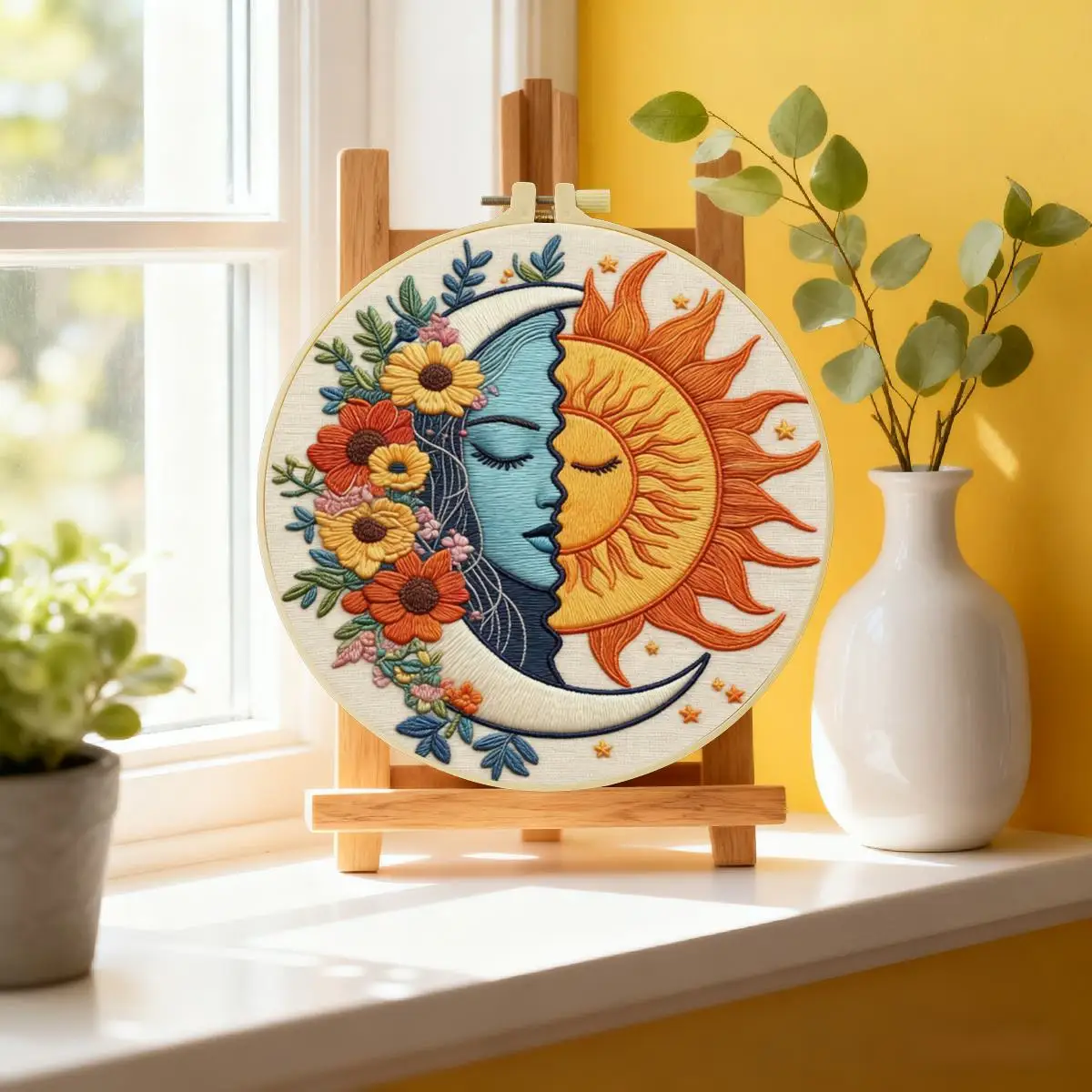 1 Stück 20X20CM/15X15CM 7,87/6,3 Zoll Das Sonne-und-Mond-Stickerei-Starter-Kit DIY-Kit DIY-Stickerei-Set Handarbeiten – Detail 1