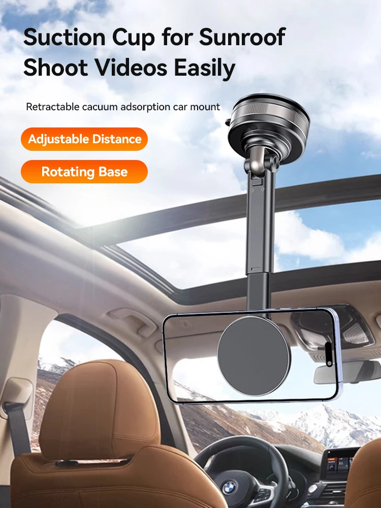 YZ 360° Rotation Magnetic Vacuum Adsorption Intelligent Car Mount Retractable Arm Dashboard Windshield for Magsafe & All Phone