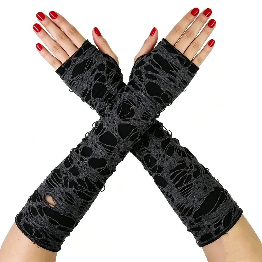 Guanti Lunghi Punk Stile Distressed Desert Wind, Scaldabraccia Senza Dita Leggeri Stile Scuro, Maniche Scavate