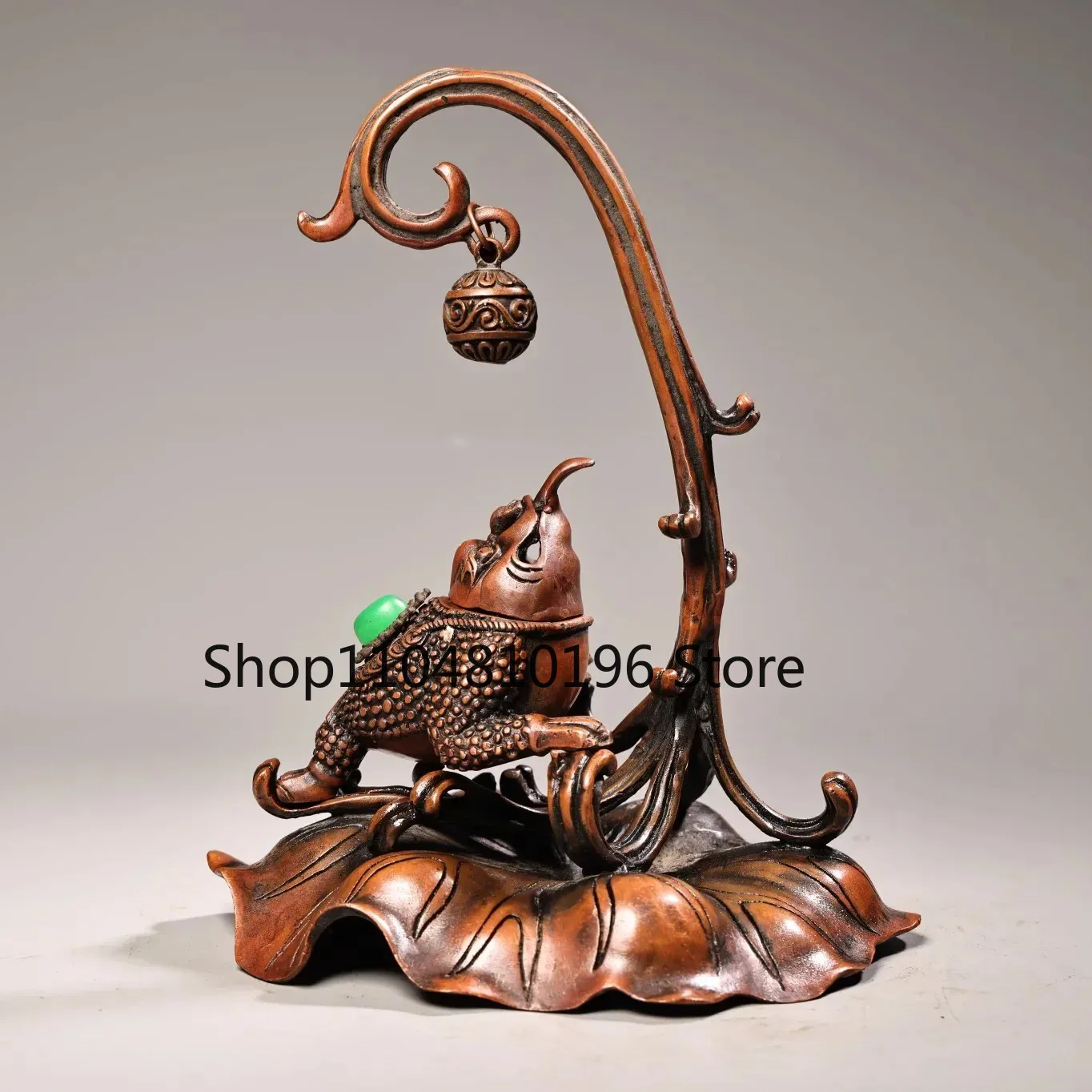 Bronze Mosaic Gem Lotus Yuanbao Coin Golden Toad Statue Incense Burner Ornaments