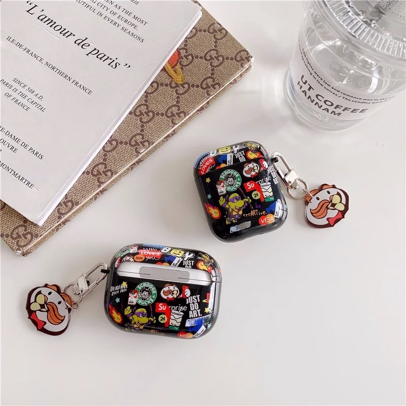 2021 애플 에어팟 3 세대 만화 조류 브랜드 라벨 이어폰 케이스, 키체인 이어폰 쉘 포함, 1, 2 프로용, 신제품