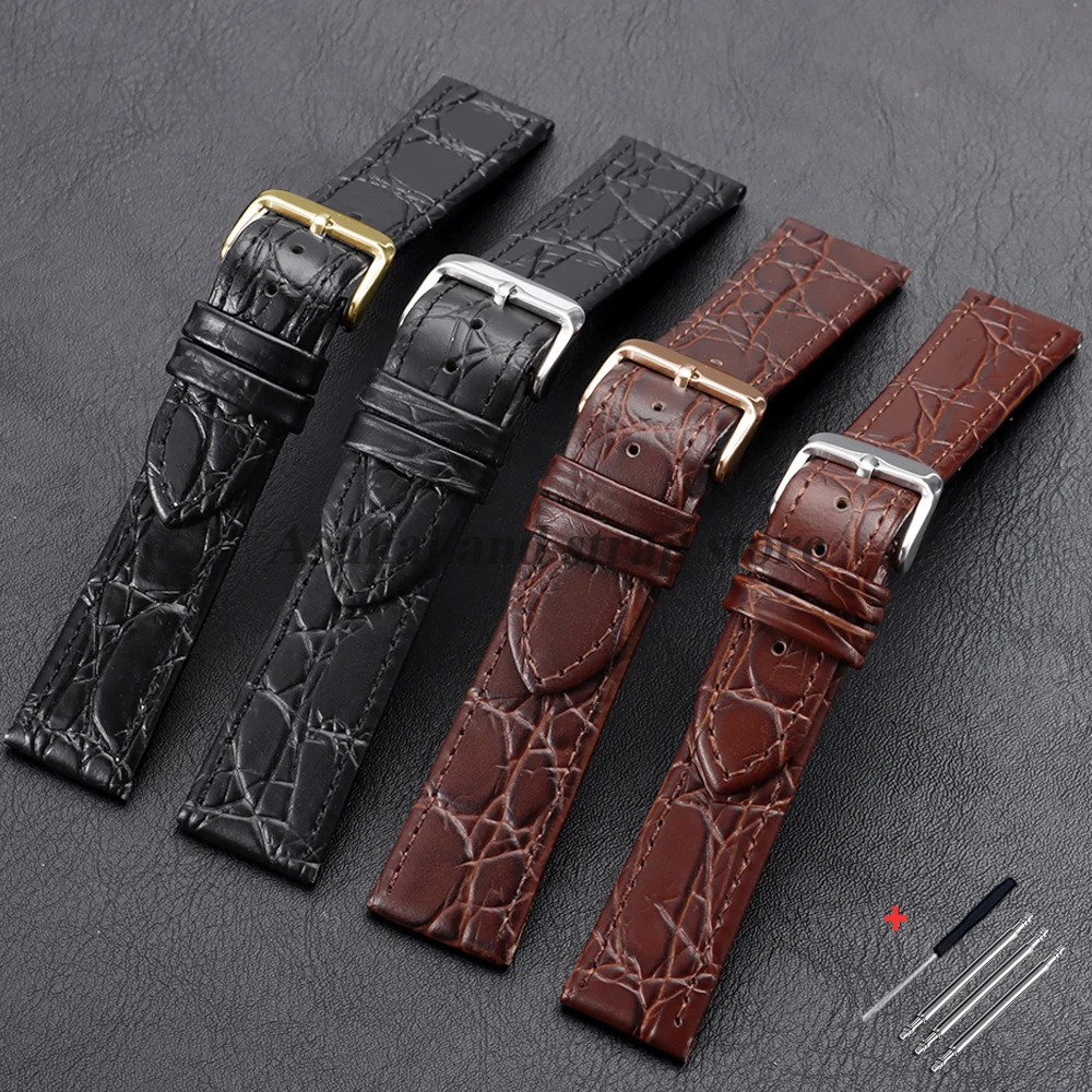 18mm 20mm 13mm Vintage Leather Watchband Strap Black Brown For Seiko for Omega Wristband Matte Crocodile Embossed Watch Bracelet