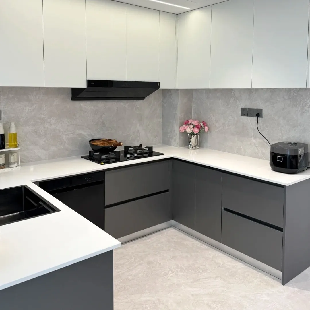 ％Latest Trending Modern Minimalist Gray-White Pine Wood Multi-Functional Custom Kitchen Cabinets-Water Resistant Easy Clean
