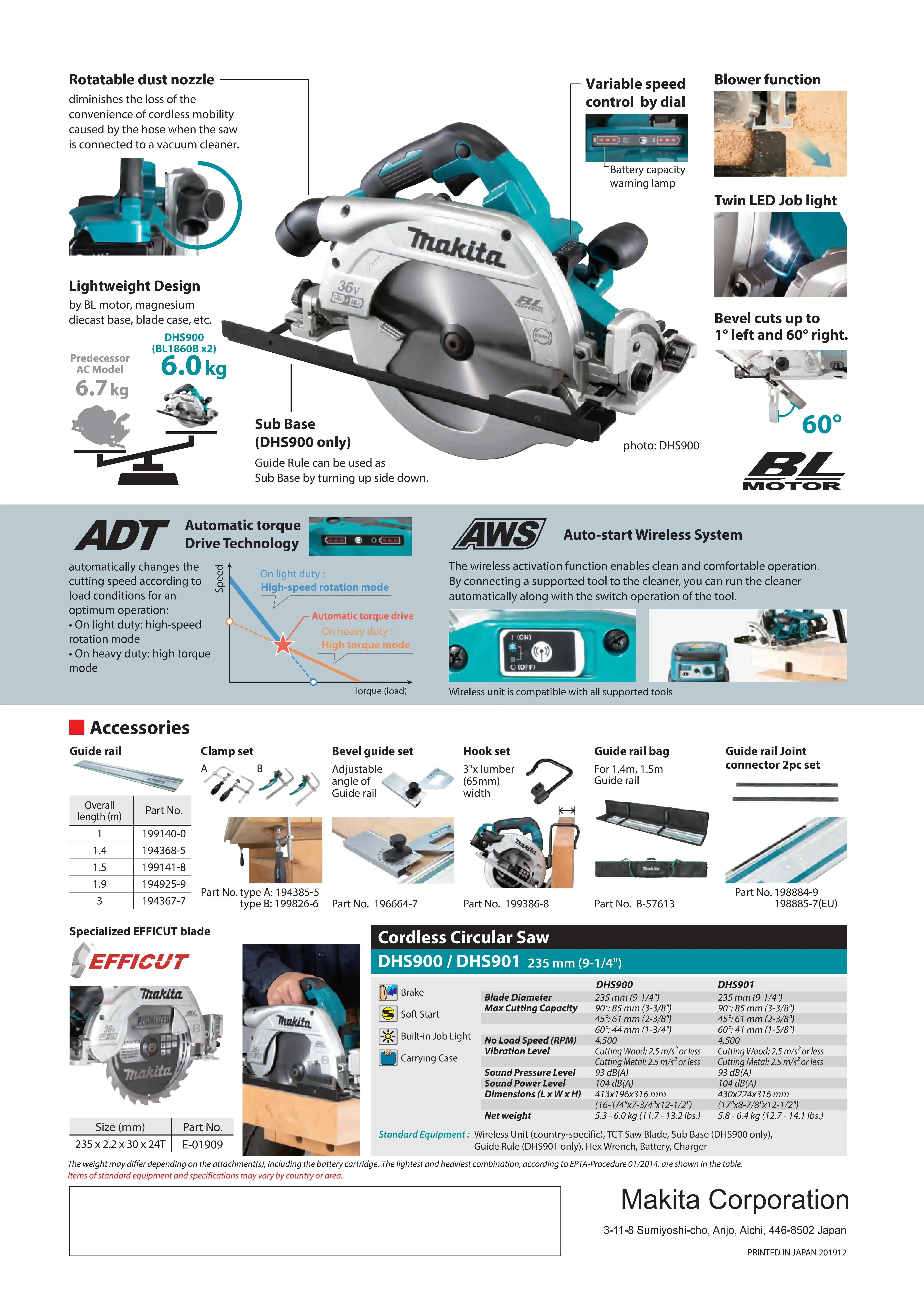 Makita DHS901Z DHS900Z  LXT Brushless Cordless 235MM 9-1/4\