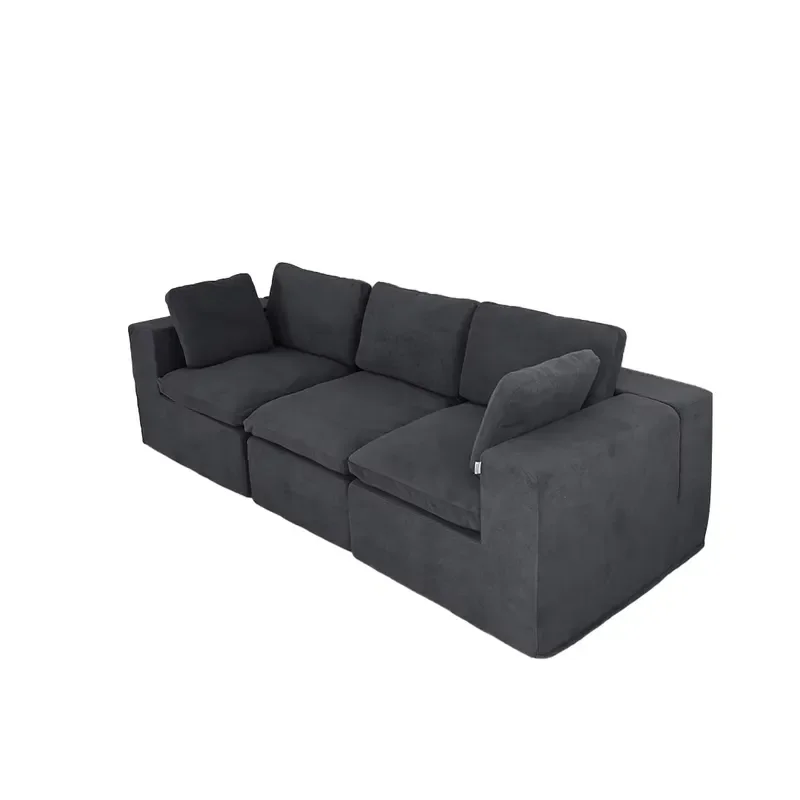Chenille Fabric Modern Square Upholstered Sofa Oversized Comfy Cloud 3-Seater Memory Foam Double Plush Cushions for Villa