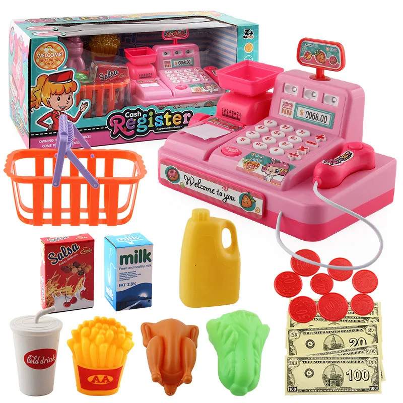 Simulation Supermarket Cash Register Game Toy Electronic Pretend Play House Toys Lighting And Sound Vending Counter Shopping Car