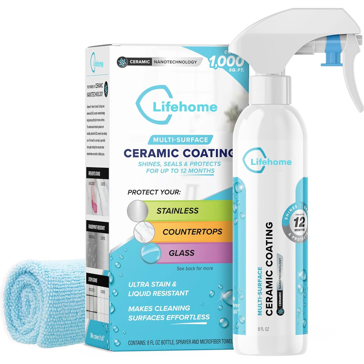 Ceramic Coating Spray Kit Shine Seal Protect Kitchen Bath Surfaces Repels Stains Grime and For Car Ceramic Coating