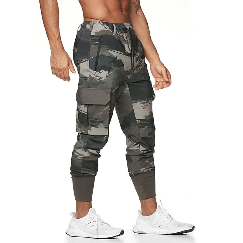 

Men's Camo Sport Casual Cargo Pants Man Quick Dry Gym Fitness Joggers Running Workout Trousers Sweatpants Bottom Male Costume