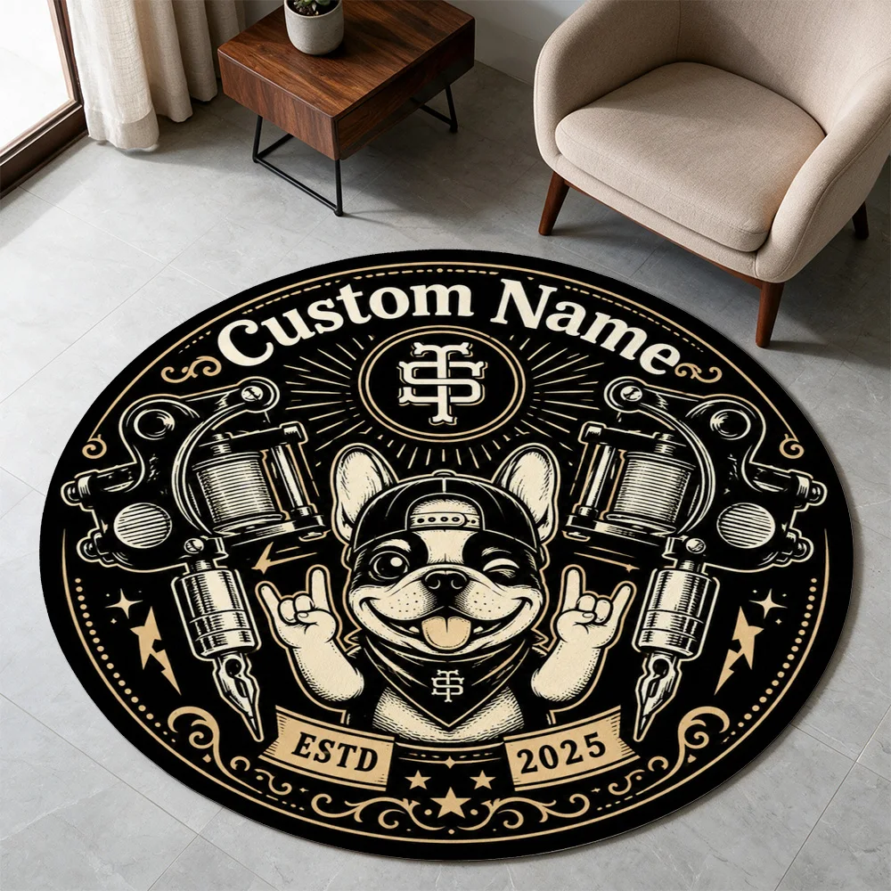 Custom Dog Portrait Steampunk Dog Head Logo Round Area Rug for Man Cave Gifts Home Decor
